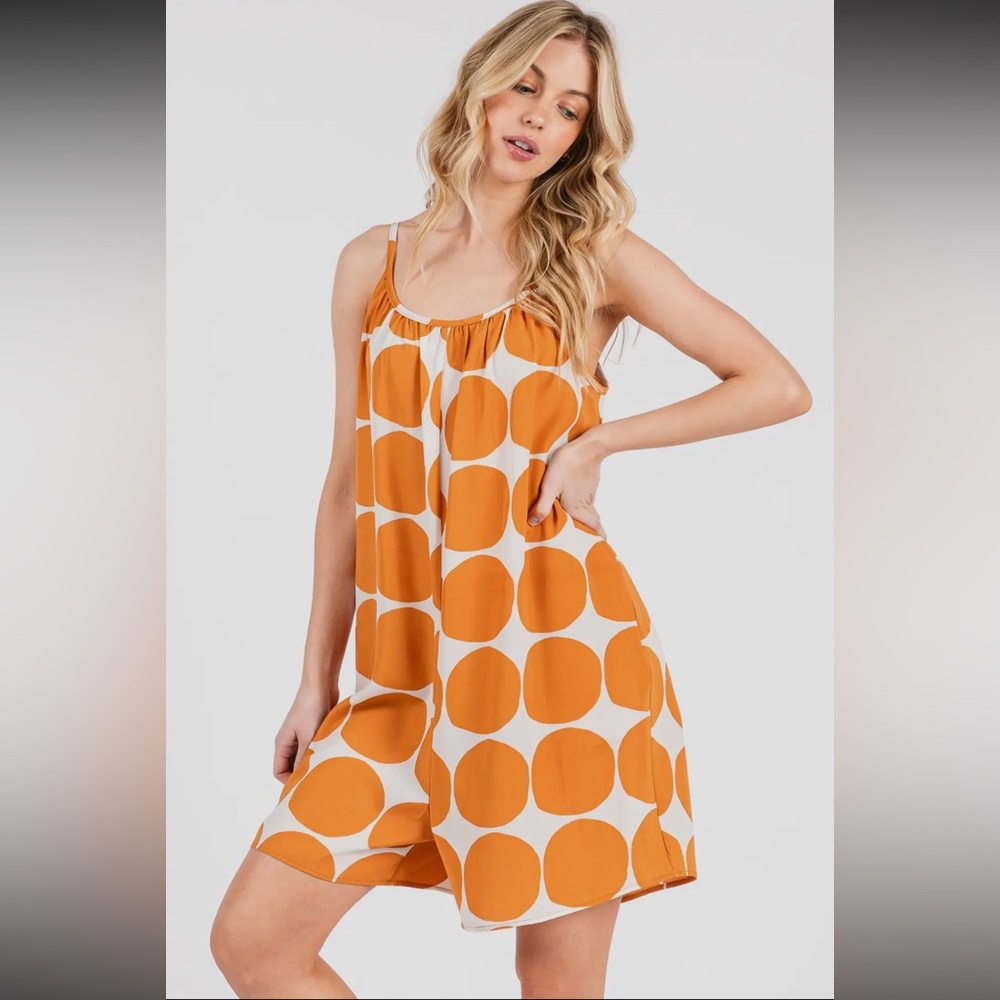 Orange Polka Dot Sleeveless Romper